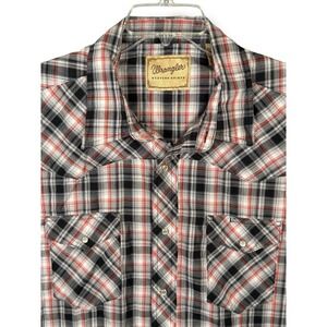 Wrangler Retro / Pearl Snap Shirt 2XL Black Plaid Western Cowboy Mens SS Shirt